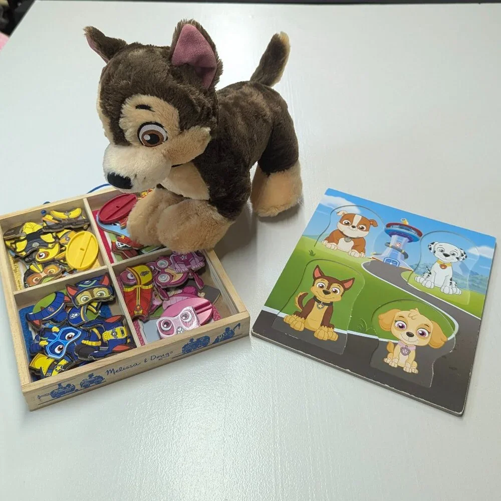 Paw Patrol Puzzle, by Melissa & Doug, and a plush Chase